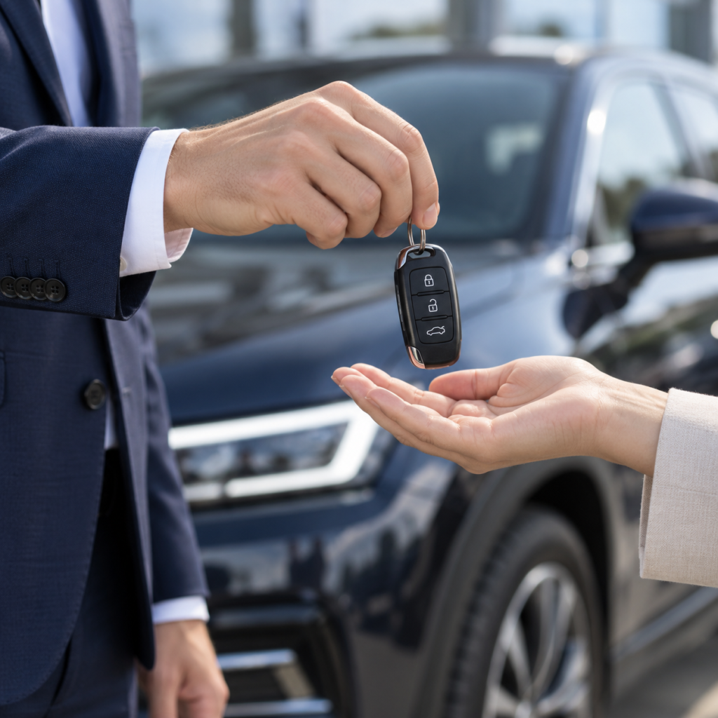 Handing over the keys of an executive vehicle